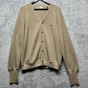 Vintage Izod Lacoste Cardigan Mens XL Beige Button Up 70s 80s Crocodile Logo